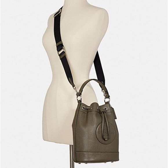COACH Dempsey Crossbody Bucket Bagβin Olive Green & Silver - Picture 6 of 14